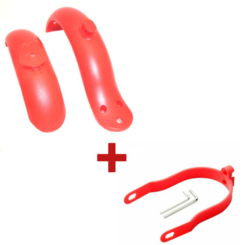 ZESTAW Błotniki + Duży Wspornik tylnego błotnika  do Xiaomi M187 / M365 / M365 PRO – CZERWONE