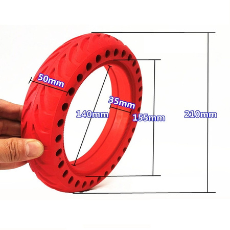 Opona Pół pełna bezdętkowa 8.5x2" do Xiaomi M365 / PRO / PRO 2 / 1S / Essential - CZERWONY