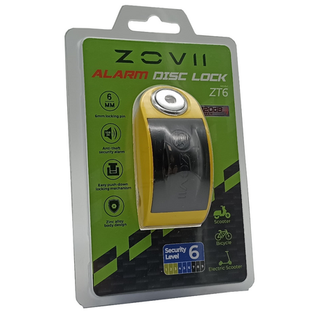 Zabezpieczenie Disc Lock z Alarmem ZOVII ZT6 - Yellow