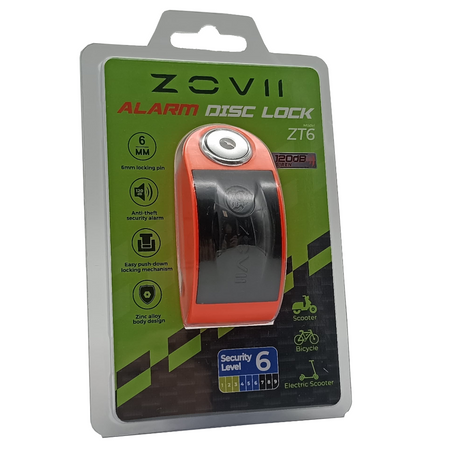 Zabezpieczenie Disc Lock z Alarmem ZOVII ZT6 - Fluo Orange