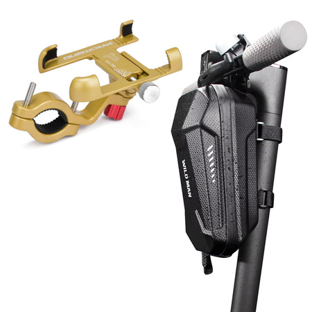 Zestaw Torba Wildman L + Metalowy złoty uchwyt na telefon do hulajnogi elektrycznej
