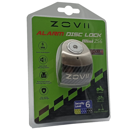 Zabezpieczenie Disc Lock z Alarmem ZOVII ZS6 - Brushed Metal